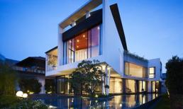 Biệt thự hình boomerang siêu sang với gam màu đen - trắng