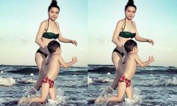 Mẹ con Subeo tung tăng chạy trên biển gây sốt