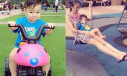 Mẹ con Thái Hà ăn vận cực thời trang đi chơi công viên