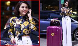 Bắt gặp Vân Trang diện áo hoa rạng rỡ tại sân bay