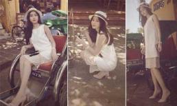 Bắt gặp Hoa hậu Thu Thảo duyên dáng ngồi xích lô, ăn vỉa hè