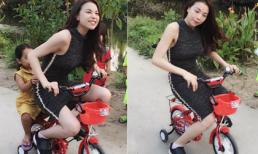 Trà Ngọc Hằng mặc váy đạp xe... ba bánh siêu 'ngầu'
