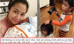 Hai con Ốc Thanh Vân biết tự chăm sóc cho nhau khi mẹ vắng nhà