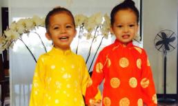 Cặp sinh đôi nhà Hồng Nhung diện áo dài siêu đáng yêu