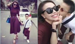 Trà Ngọc Hằng 'tông xuyệt tông' xuống phố cùng hotboy nhí