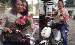 Bằng Kiều đi xe đạp điện mua hoa tặng người yêu
