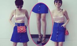 Tóc Tiên lộ chân 'lốm đốm' khi mặc váy ngắn