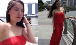 Chung Thục Quyên gợi cảm với váy maxi khi du ngoạn Singapore