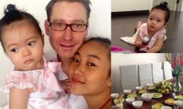 Vợ chồng Đoan Trang hạnh phúc mừng thôi nôi con gái