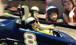 Hà Hồ hào hứng lái ô tô đồ chơi cùng Subeo