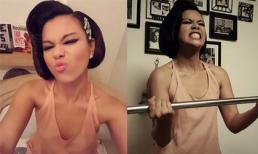 Phương Vy lộ thân hình xương xẩu khi tập tạ