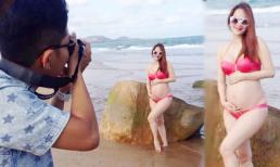 Khánh Thi diện bikini khoe bụng bầu làm mẫu ảnh cho Phan Hiển