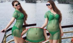 Quỳnh Thư lộ bụng to khi diện bikini trên biển Hạ Long