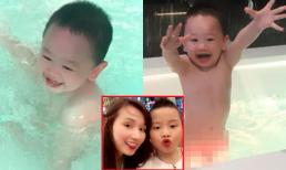 Lã Thanh Huyền tổ chức cho con trai bơi tại gia