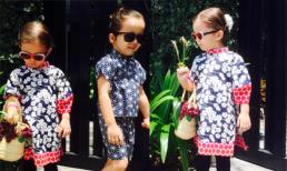 Hai con Hồng Nhung diện đồ sành điệu đi ăn trưa