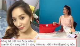  Khánh Thi bụng bầu 'vượt mặt' vẫn làm việc xuyên đêm