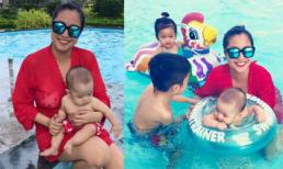 Ốc Thanh Vân rạng rỡ đi bơi cùng ba con 