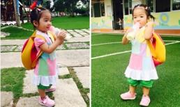 Con gái Xuân Lan hồn nhiên ti sữa giữa sân trường