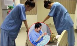 Clip Khánh Thi nhăn nhó chịu đau tập đi sau ca đẻ mổ