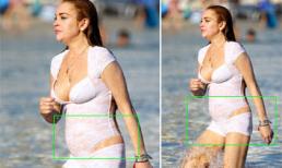 Lindsay Lohan mặc nội y ren lộ bụng béo tròn trên biển