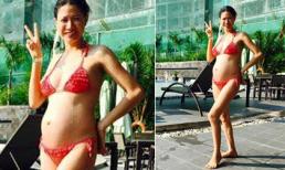 Trang Trần diện bikini khoe bụng bầu 5 tháng