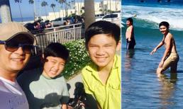 Bằng Kiều đưa hai con trai ra biển lúc sáng sớm