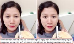 Trang Trần mang bầu vẫn ngồi rửa bát tại cửa hàng