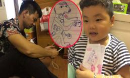 Cười ngất ngắm con trai Xuân Bắc vẽ bố giống hệt... cún