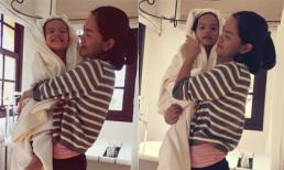 Phạm Quỳnh Anh khéo léo chăm sóc con gái 