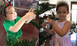 Hai con Hồng Nhung tự tay trang trí cây thông Noel