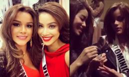 Phạm Hương cẩn thận đánh móng tay cho Hoa hậu Dominica