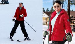 Hoa hậu Hà Kiều Anh mới sinh xong đã tung tăng đi trượt tuyết