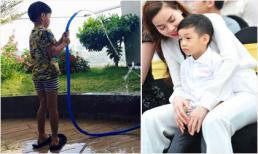 Subeo ngoan ngoãn tự tay cầm vòi tưới cây giúp mẹ Hà Hồ