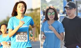 Tăng Thanh Hà được ông xã chăm sóc chu đáo trên đường chạy