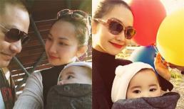 Vợ chồng Kim Hiền hạnh phúc đưa con đi chơi công viên