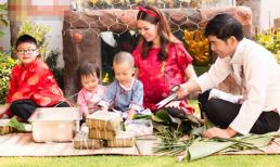Gia đình hoa hậu Bùi Thị Hà sum vầy gói bánh chưng đón Tết cổ truyền