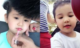 Con gái Jennifer Phạm tô son làm điệu chụp hình cùng mẹ