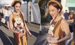 Angela Phương Trinh rạng rỡ trong trang phục thêu tranh Đông Hồ tại Cannes