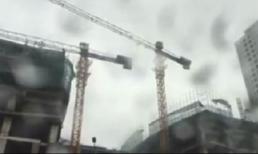 Kinh hãi vì Tháp cẩu xây dựng quay như chong chóng ở Mỹ Đình khi gió bão