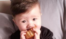 Con trai Elly Trần 'móm mém' gặm bánh nướng siêu dễ thương