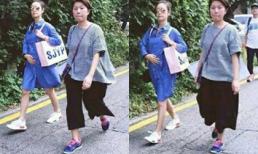 Lâm Tâm Như mặt mộc, vác bụng bầu lang thang trên phố