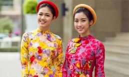 Hoa hậu Mỹ Linh và Á hậu Thanh Tú 'xúng xính' áo dài xuống phố