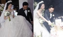 Đám cưới Hoa hậu Thu Ngân: Chồng đại gia cẩn thận nâng váy cho cô dâu