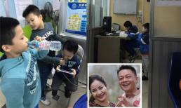 Ba con BTV Quang Minh đi viện cùng lúc, mượn bàn bác sĩ để làm bài tập