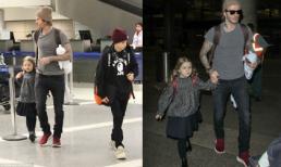 Harper diện đồ như tiểu thư cùng bố và các anh trai tới Mỹ 