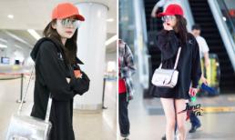 'Nữ hoàng sân bay' Dương Mịch xuất hiện 'chất chơi' với 2 tông màu đỏ đen