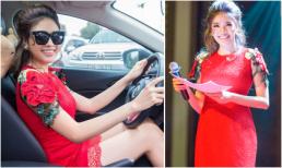 Hoa hậu Phan Hoàng Thu một mình lái xe đi làm MC