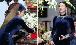 Lâm Khánh Chi diện áo dài nhung xanh dịu dàng, tất bật chuẩn bị cho hôn lễ ngày mai