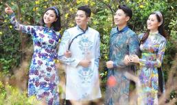 Hoa hậu Đào Thị Hà, Trần Trung cùng Thanh Hà diện áo dài hoa dạo phố Xuân