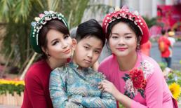 Diễn viên Mai Thu Huyền duyên dáng diện áo dài, rạng rỡ bên các con
